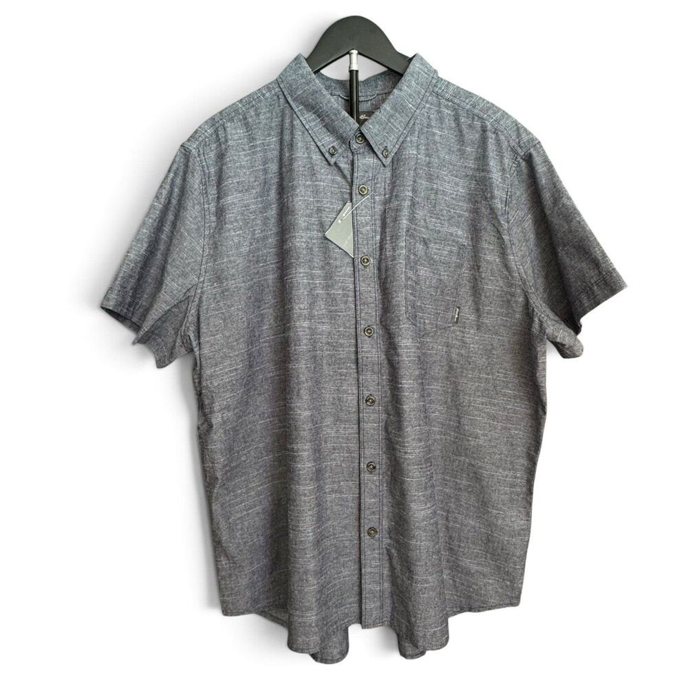Eddie Bauer Button Up Shirt Men XXL Gray Blue Chambray NWT Short Sleeve Cotton - Picture 11 of 14